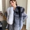 #2630 Women's Color Block Fox Fur Vest, Sleeveless Luxury Natural Fox Fur Waistcoat.E