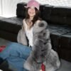 ##2631 Women's Silver Fox Fur Mid-Length Coat, Luxury Natural Full Skin Fox Fur Winter Jacket.D