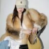 #2632 Women's Golden Island Fox Fur Mid-Length Coat, Luxury Natural Fox Fur Winter Jacket.C