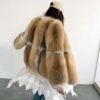 #2632 Women's Golden Island Fox Fur Mid-Length Coat, Luxury Natural Fox Fur Winter Jacket.A