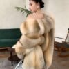 #2634 Women's Nordic Golden Fox Mid Length Hooded Fur Coat, Vintage Natural Gradient Luxury Fox Fur Winter Outerwear.A