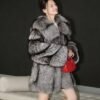 #2634 Women's Silver Fox Mid Length Coat, Vintage Nordic Natural Fox Fur Luxury Winter Outerwear.B