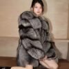 #2634 Women's Silver Fox Mid Length Coat, Vintage Nordic Natural Fox Fur Luxury Winter Outerwear.A