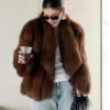 #2635 Women's Short Dark Brown Fox Fur Coat, Vintage Casual Thick Winter Fur Outerwear.E