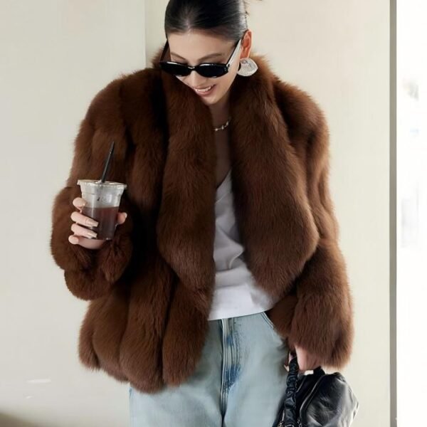 #2635 Women's Short Dark Brown Fox Fur Coat, Vintage Casual Thick Winter Fur Outerwear.E
