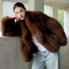 #2635 Women's Short Dark Brown Fox Fur Coat, Vintage Casual Thick Winter Fur Outerwear.D