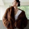 #2635 Women's Short Dark Brown Fox Fur Coat, Vintage Casual Thick Winter Fur Outerwear.C