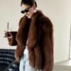 #2635 Women's Short Dark Brown Fox Fur Coat, Vintage Casual Thick Winter Fur Outerwear.A