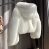#2636 Women's Short Hooded Fox Fur Coat, Fluffy Warm Hood Fur Outerwear.E