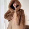 #2636 Women's Short Hooded Fox Fur Coat, Fluffy Warm Hood Fur Outerwear.D