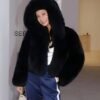 #2636 Women's Short Hooded Fox Fur Coat, Fluffy Warm Hood Fur Outerwear.B