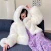 #2636 Women's Short Hooded Fox Fur Coat, Fluffy Warm Hood Fur Outerwear.A