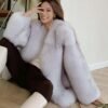 #2639 Women's Mid Length V-Neck Fox Fur Coat, Luxury Fluffy Winter Fur Outerwear.C
