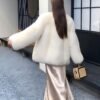 #2639 Women's Mid Length V-Neck Fox Fur Coat, Luxury Fluffy Winter Fur Outerwear.B