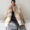 #2638 Women's Golden Island Fox Fur Mid Length Coat, Luxury Vintage Fluffy Winter Fur Outerwear.E