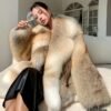 #2638 Women's Golden Island Fox Fur Mid Length Coat, Luxury Vintage Fluffy Winter Fur Outerwear.D