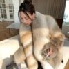 #2638 Women's Golden Island Fox Fur Mid Length Coat, Luxury Vintage Fluffy Winter Fur Outerwear.B