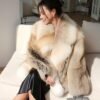 #2638 Women's Golden Island Fox Fur Mid Length Coat, Luxury Vintage Fluffy Winter Fur Outerwear.A
