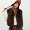 #2640 Women's Fox Fur Vest, V-Neck Fluffy Sleeveless Winter Fur Gilet.E