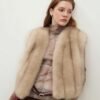 #2640 Women's Fox Fur Vest, V-Neck Fluffy Sleeveless Winter Fur Gilet.D