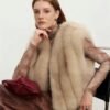 #2640 Women's Fox Fur Vest, V-Neck Fluffy Sleeveless Winter Fur Gilet.C