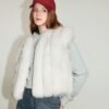 #2640 Women's Fox Fur Vest, V-Neck Fluffy Sleeveless Winter Fur Gilet.A