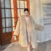#2641 Women's Mid Length Fox Fur Coat, Cream Beige Luxury Fluffy Winter Fur Outerwear.E