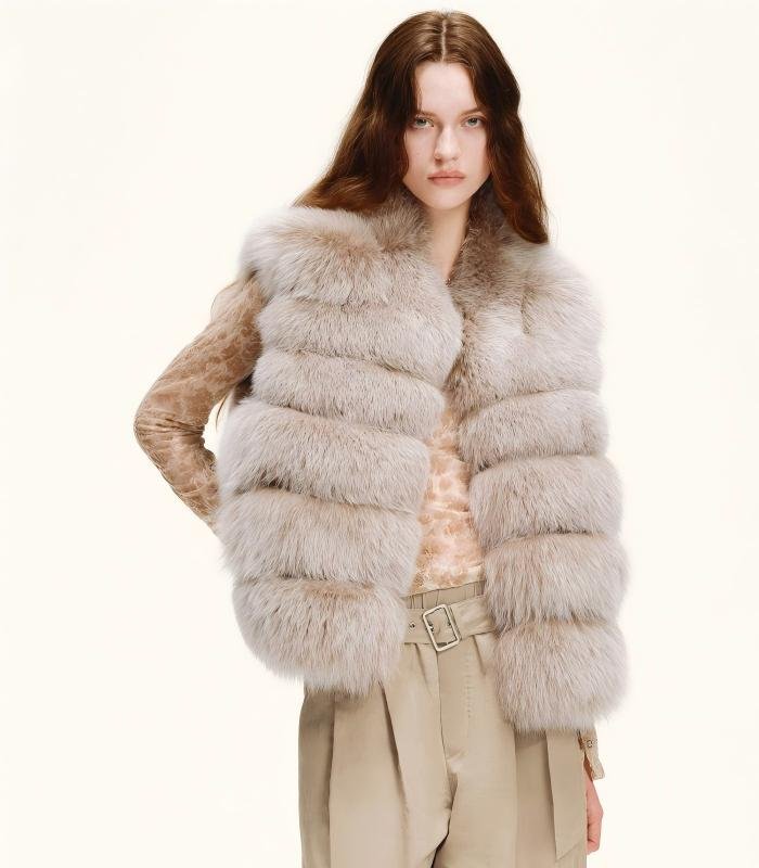 #2643 Women's Fox Fur Vest, Saga Furs Luxury Sleeveless Fur Gilet for Winter.B
