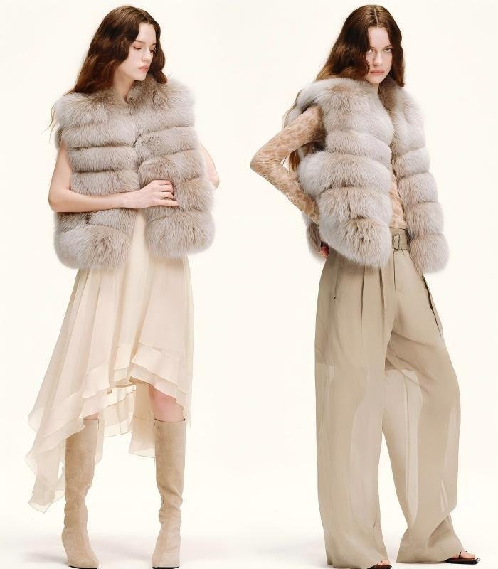 #2643 Women's Fox Fur Vest, Saga Furs Luxury Sleeveless Fur Gilet for Winter.A