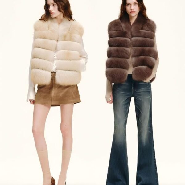 #2643 Women's Fox Fur Vest, Saga Furs Luxury Sleeveless Fur Gilet for Winter.C