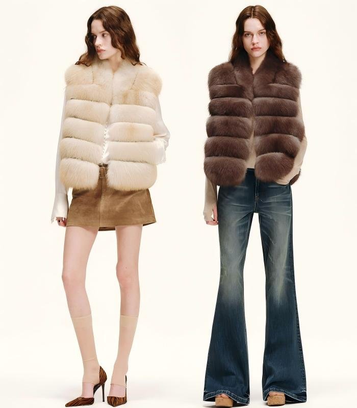#2643 Women's Fox Fur Vest, Saga Furs Luxury Sleeveless Fur Gilet for Winter.C