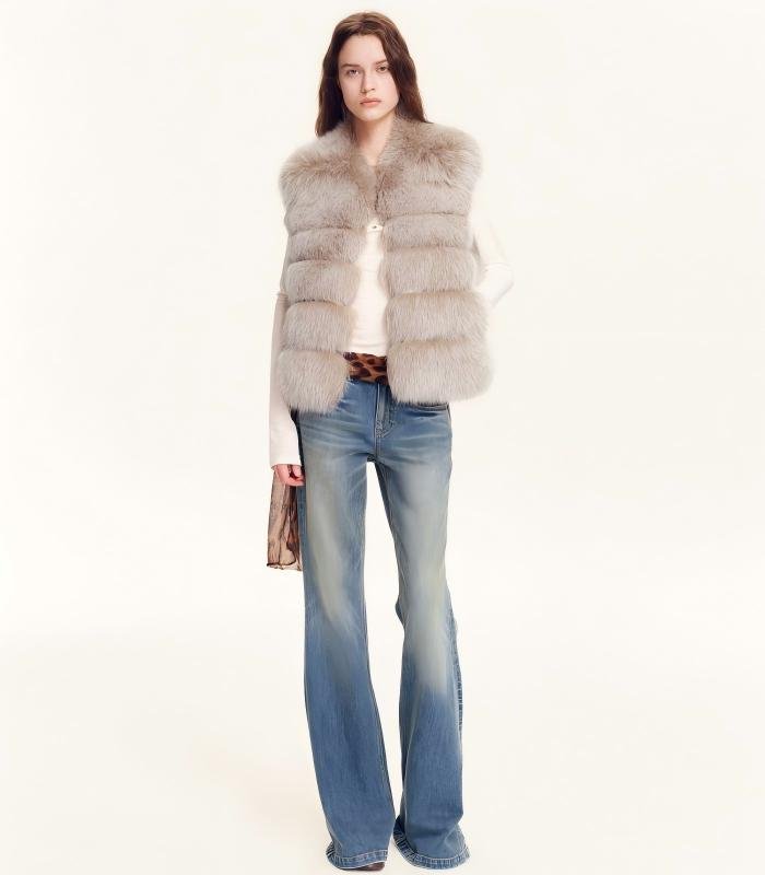 #2643 Women's Fox Fur Vest, Saga Furs Luxury Sleeveless Fur Gilet for Winter.D
