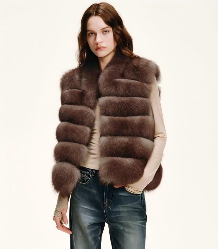 #2643 Women's Fox Fur Vest, Saga Furs Luxury Sleeveless Fur Gilet for Winter.E