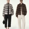 #2645 Women's Short Rex Rabbit Fur Jacket, Grey Chinchilla Striped Luxury Winter Fur Coat.D