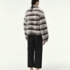 #2645 Women's Short Rex Rabbit Fur Jacket, Grey Chinchilla Striped Luxury Winter Fur Coat.A