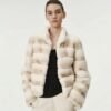 #2646 Women's Short Rex Rabbit Fur Jacket, Horizontal Striped Luxury Winter Fur Coat.E