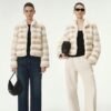 #2646 Women's Short Rex Rabbit Fur Jacket, Horizontal Striped Luxury Winter Fur Coat.B