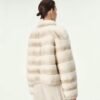 #2646 Women's Short Rex Rabbit Fur Jacket, Horizontal Striped Luxury Winter Fur Coat.A