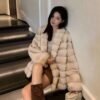 2648Women's Mid Length Rex Rabbit Fur Coat, Soft Luxury Fur Outerwear for Winter.E