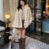 2648Women's Mid Length Rex Rabbit Fur Coat, Soft Luxury Fur Outerwear for Winter..B