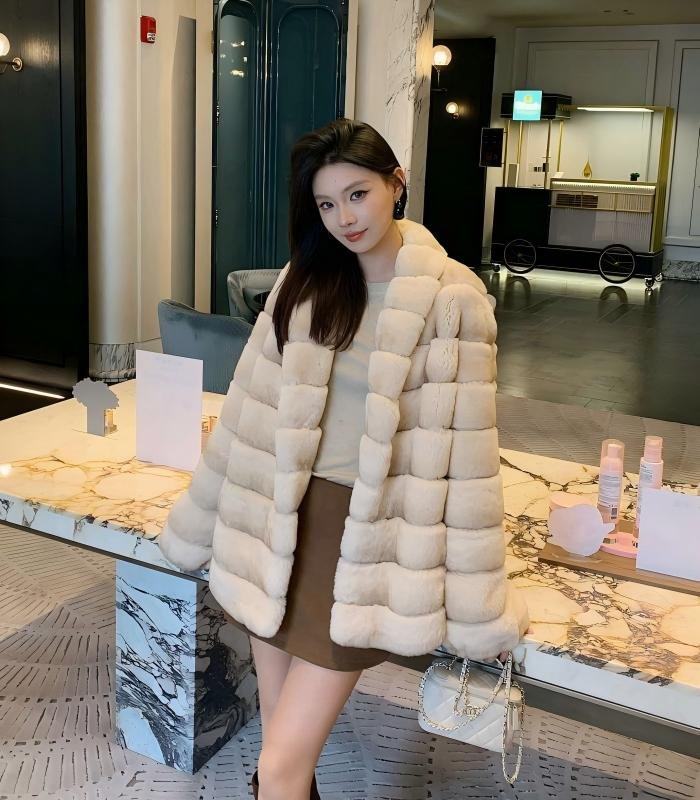 2648Women's Mid Length Rex Rabbit Fur Coat, Soft Luxury Fur Outerwear for Winter..A