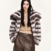Women's Rex Rabbit Fur Coat, Angel Wing Oversized Collar, Golden Khaki Color Luxury Winter Outerwear
