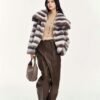 Women's Rex Rabbit Fur Coat, Angel Wing Oversized Collar, Golden Khaki Color Luxury Winter Outerwear