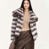 Women's Rex Rabbit Fur Coat, Angel Wing Oversized Collar, Golden Khaki Color Luxury Winter Outerwear