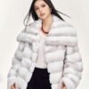 Women's Rex Rabbit Fur Coat, Angel Wing Oversized Collar, Golden Khaki Color Luxury Winter Outerwear