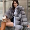 2650 Women's Silver Blue Fox Mid Length Fur Coat, Real Full Skin Luxury Winter Outerwear for Women