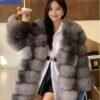 2650 Women's Silver Blue Fox Mid Length Fur Coat, Real Full Skin Luxury Winter Outerwear for Women