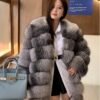 2650 Women's Silver Blue Fox Mid Length Fur Coat, Real Full Skin Luxury Winter Outerwear for Women