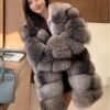 2650 Women's Silver Blue Fox Mid Length Fur Coat, Real Full Skin Luxury Winter Outerwear for Women