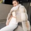 Women's Golden Island Fox Short Fur Coat, Real Full Skin Luxury Winter Outerwear for Women